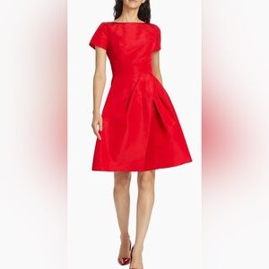 Carolina Herrera Red Short-Sleeve Fit-and-Flare Midi Dress
